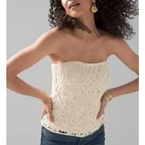 White House Black Market Top 0 Crochet Lace Boho Strapless Corset Festival WHBM